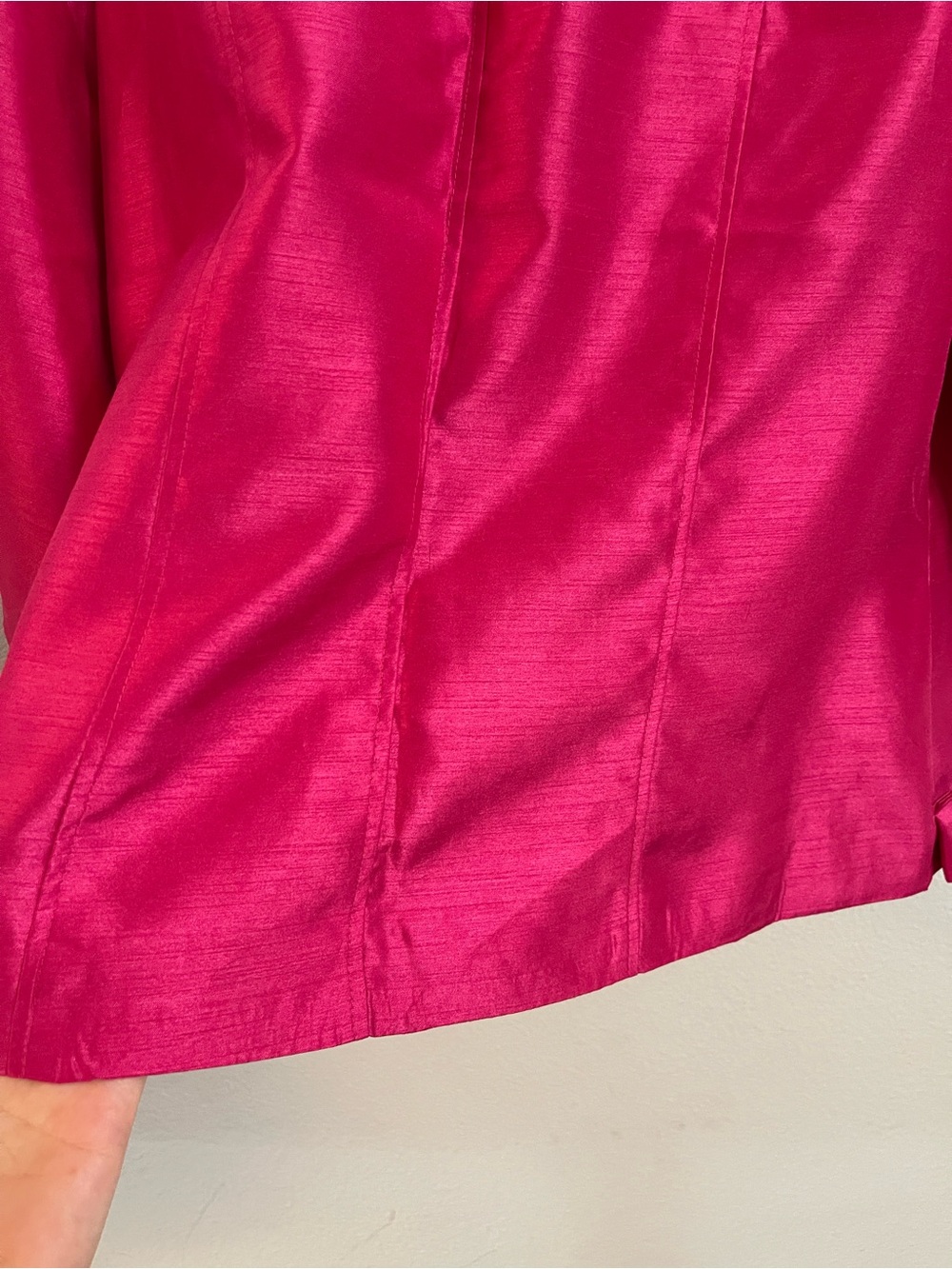 dressbarn Fuchsia Satin Open-Front Ruffle Hem Jacket Size 14/16 - Picture 7 of 11